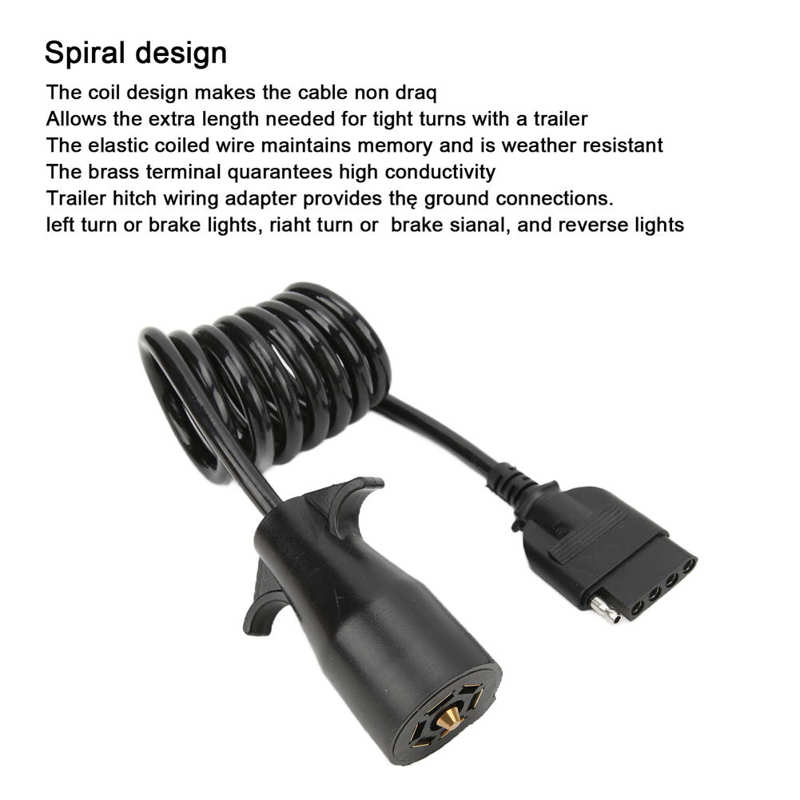 7 To 5 Way Trailer Connector 7 Way Round To 5 Way Pin Spiral Trailer Connector Adapter Plug Spiral for Trailers for