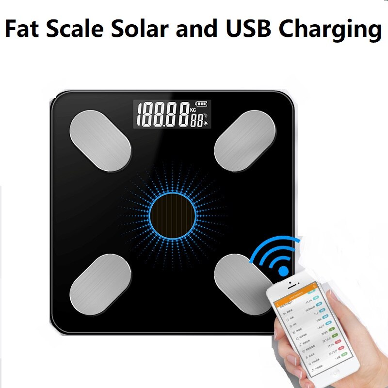Neueste Körper Fett Skala Boden Solar- Gewicht Skala Clever Elektronische LED Digital Gewicht Schlecht Gleichgewicht-Bluetooth Smartphone APP