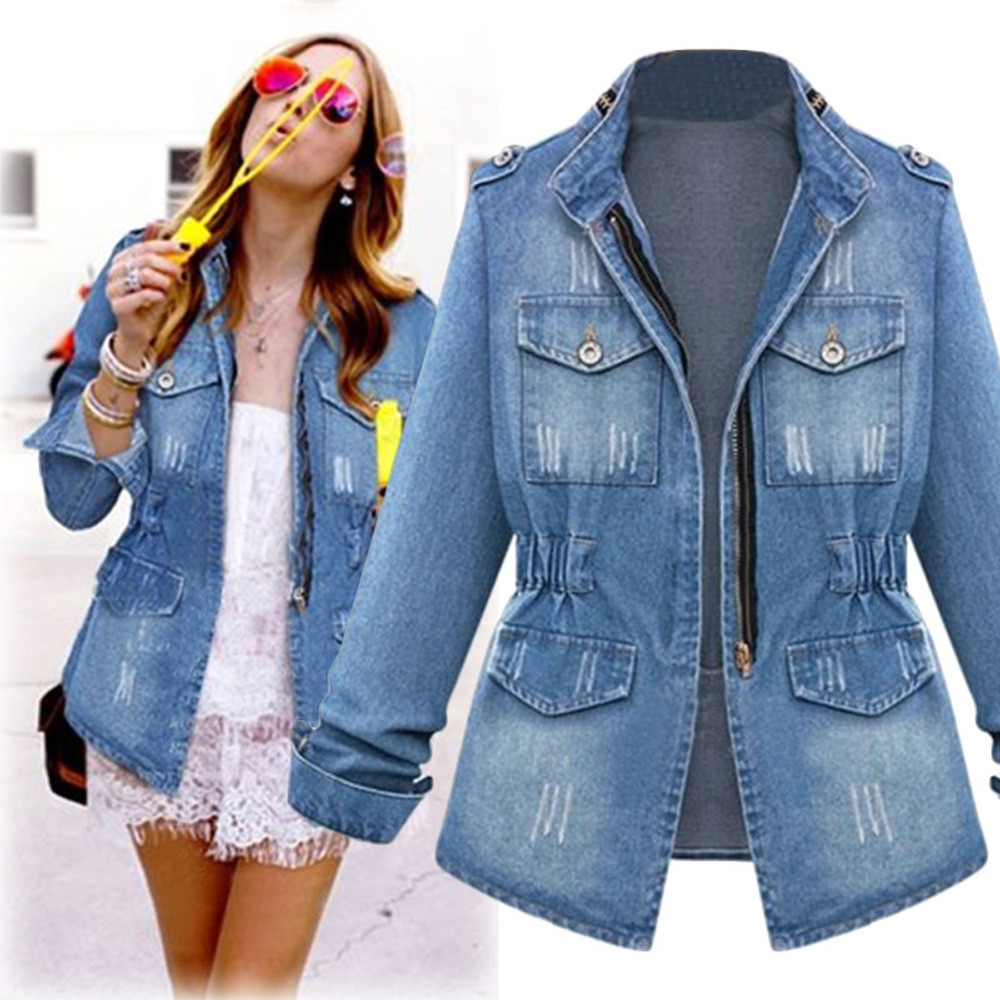Frühling herbst Neue frauen mantel dünne Denim Jacke Jeans frauen kleidung tasche zipper casual weibliche jacken