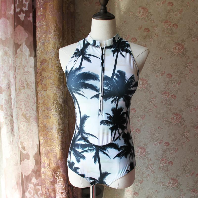 Dam inbyggd kupa baddräkter ett stycke dragkedja fram baddräkter badkläder halv dragkedja racerback monokini plack tryck: M