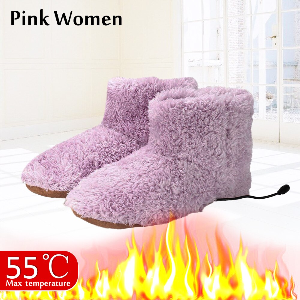 Varmesko mænd kvinder hjem vinter bløde plysisoleringsstøvler usb oplader sål skjuler interface fodvarmer: Lyserøde kvinder