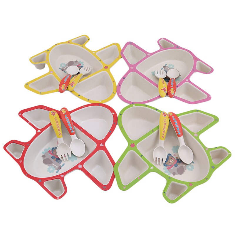 Vliegtuigvorm keramiek baby leer servies babyvoeding dinerborden pallet + vork + lepel baby servies 1 set