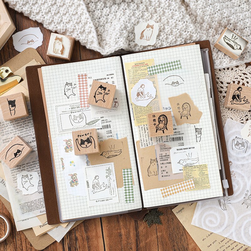 Leuke Grappige Katten Decoratie Stempel Fles Houten Stempels Voor Scrapbooking Briefpapier Diy Ambachtelijke Standaard Seal