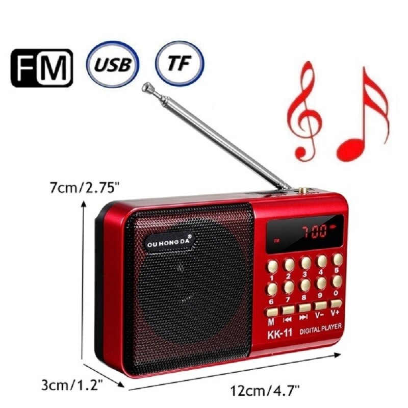 K11 FM Radio Rechargeable Mini Portable Stereo Receiver Handheld Digital FM USB Insert TF MP3 Player Speaker Home Dab Radio