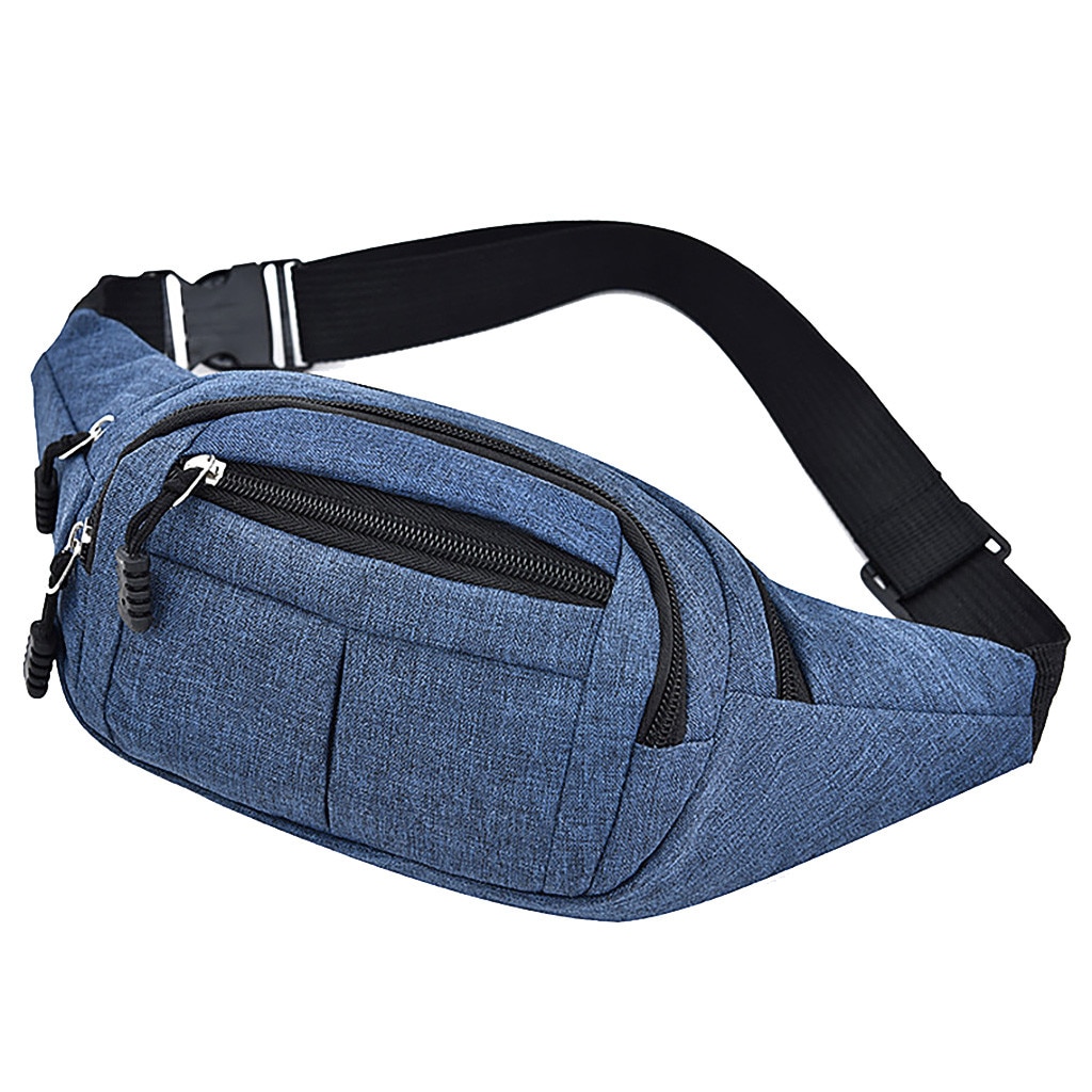 Masculino e feminino simples lazer moda oxford esporte fitness cintura packs unissex cintura saco do telefone móvel zíper bolsa cinto #3: Blue 