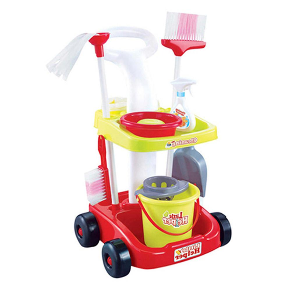 9 Pcs Kids Baby Simulatie Housekeeping Huishoudelijke Schoonmaken Speelgoed Set Met Schoonmaken Winkelwagen Bezem Mop Emmer Voor Pretend Rollenspel speelgoed: Red