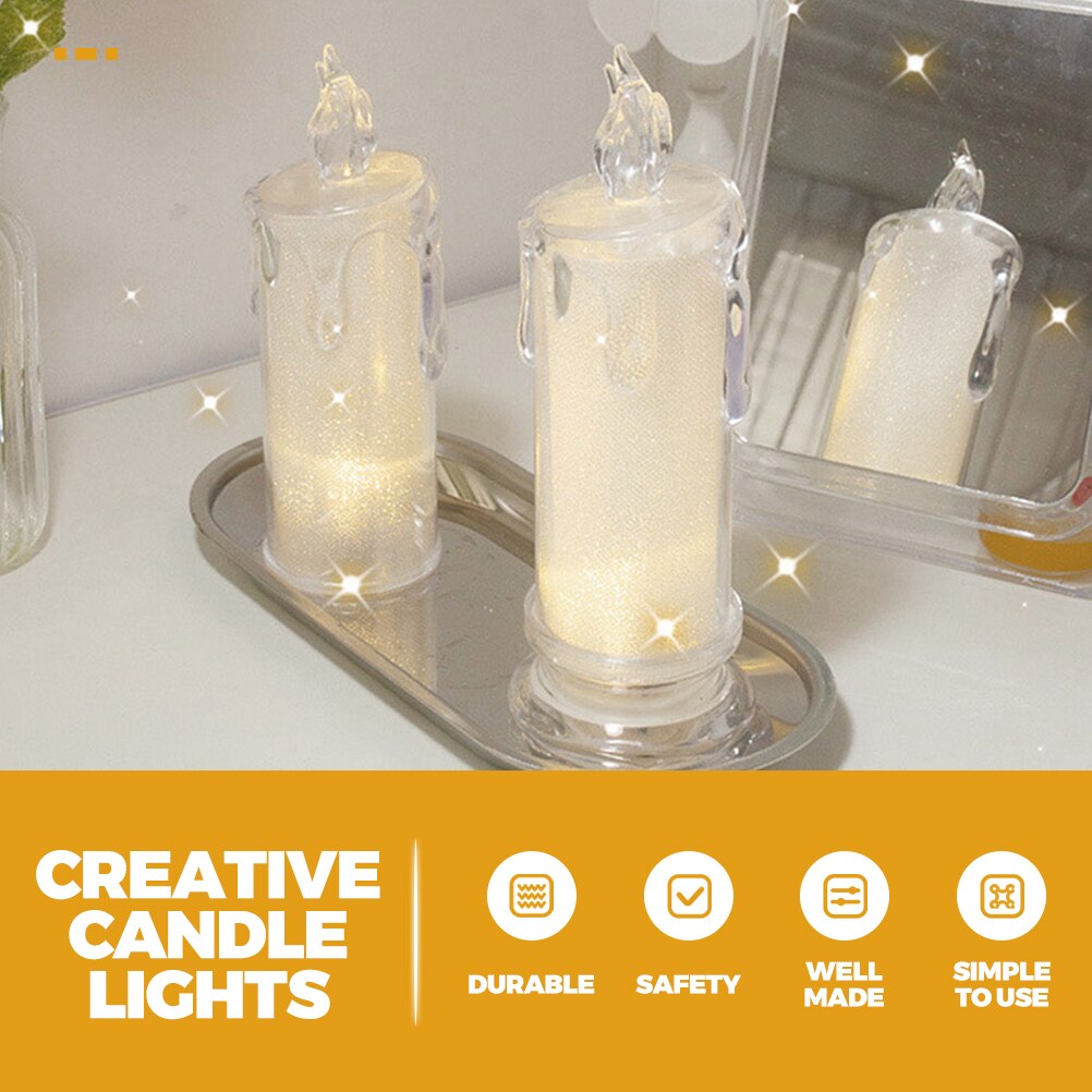 2Pcs Simulation Candle Light Night Light Tabletop Lamp Decor Romantic Night Lamp