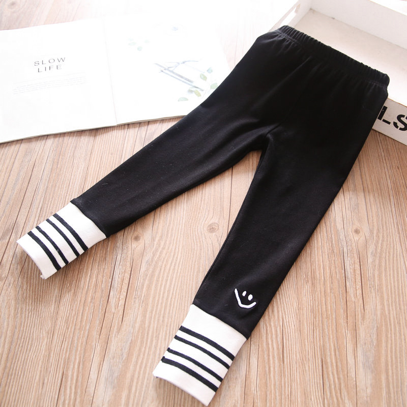 2022 Lente Baby Meisjes Streep Lachend Gezicht Legging: Black