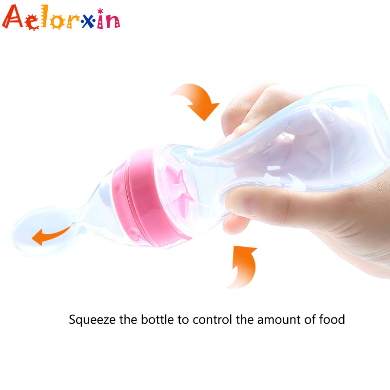 Biberon en Silicone de sécurité de 120ML, avec cuillère, pour complément alimentaire, riz, céréales, cuillère à presser, lait, tasse