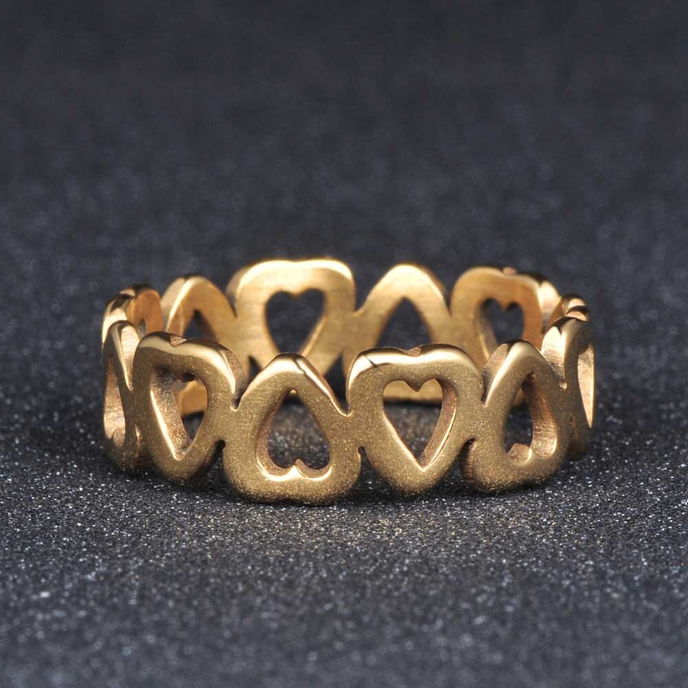 Zoomango Roestvrij Staal Hollow Hart Minnaar Ring Classic Gold Engagement Trouwringen Voor Vrouwen Anneau ZR17154
