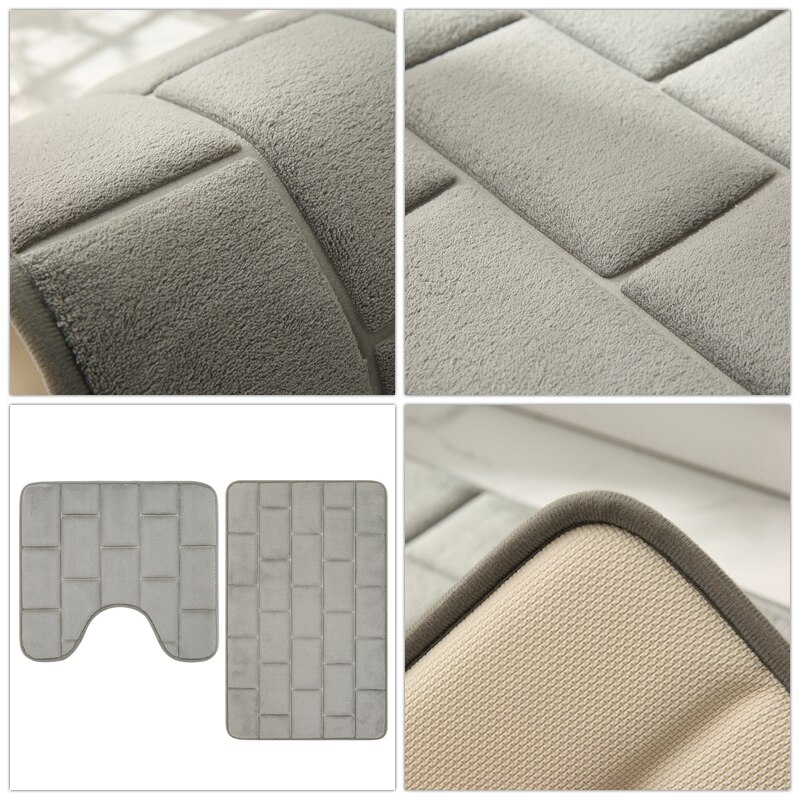 2 Piece Set Bath Floor Mat Absorbent Non-Slip Shower Room Door Mats Toilet Floor Mat Washable and Absorbent Soft Bathroom Rug