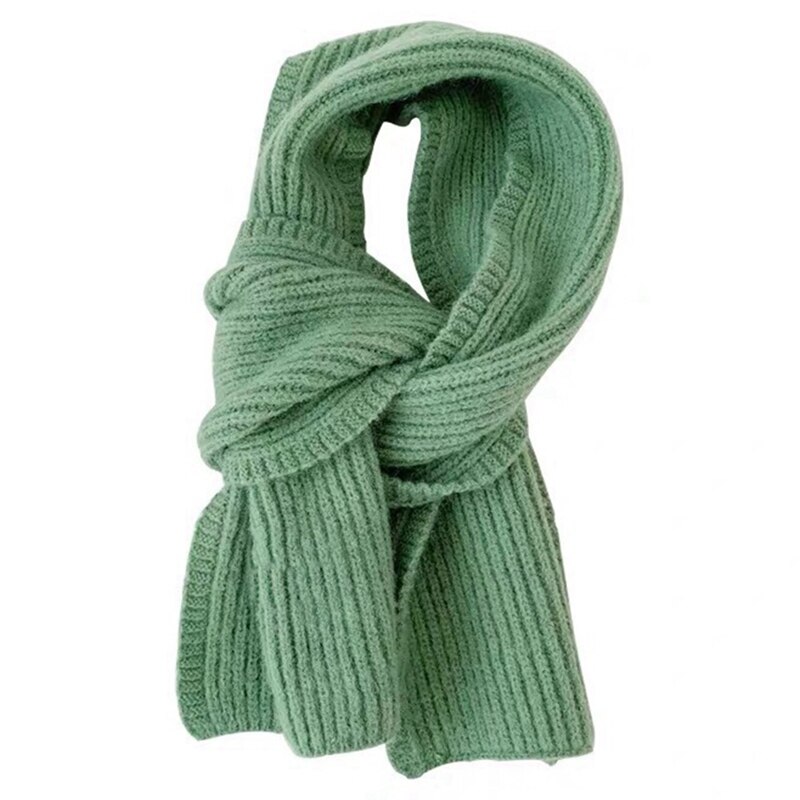 Scarf Female Winter Solid Color Short Wool Knitting Student Autumn and Winter Japanese Soft Collar All-Match: Green