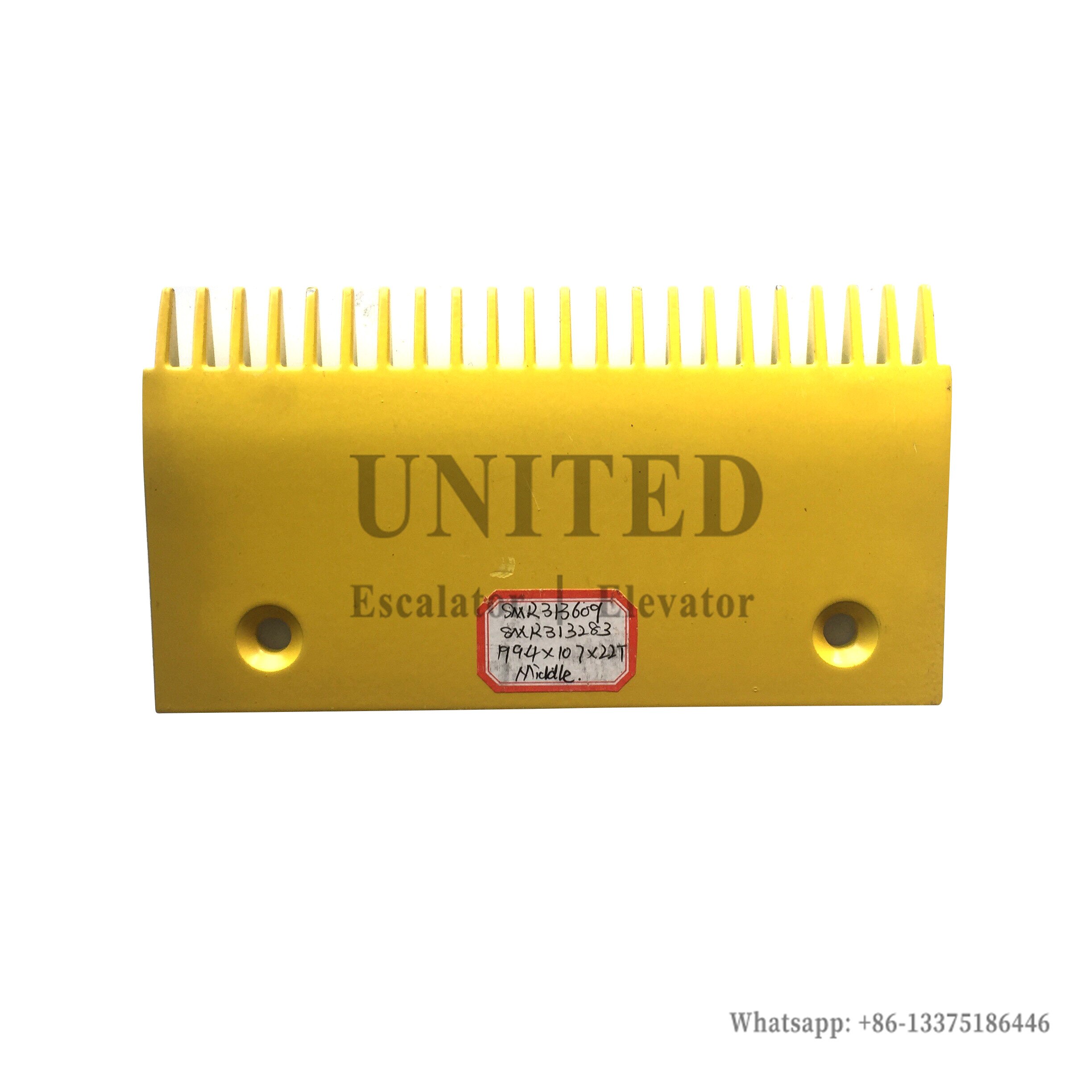 Escalator Yellow Plastic Comb Plate SMR313283 L199.4mm W107mm Hole Space 145mm 22Teeth CENTER MIDDLE