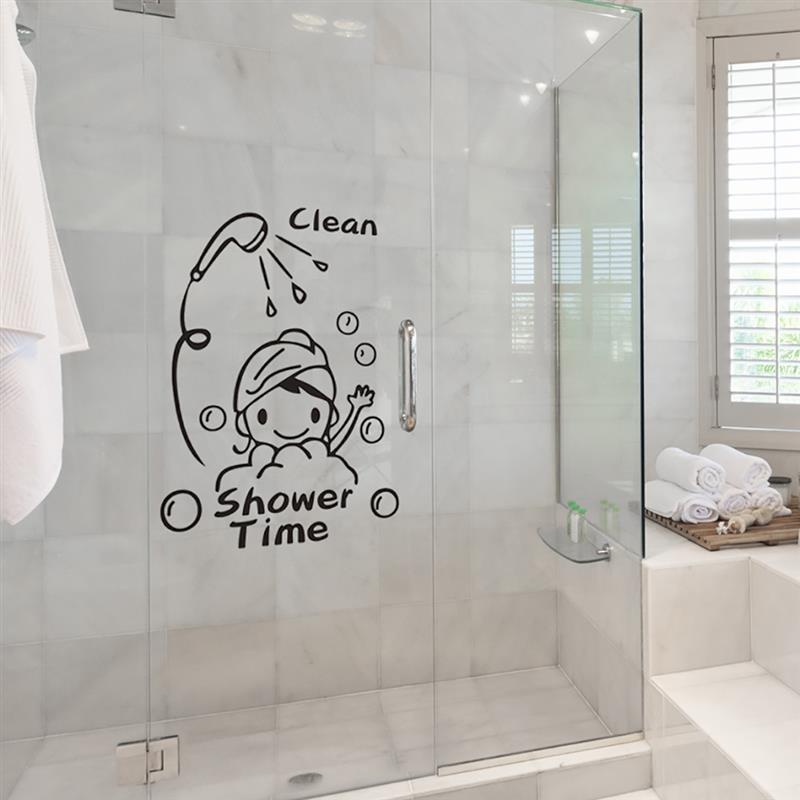Wall Sticker Clean Shower Time Cute Little Girl Child Bathroom Glass Door Wall Stickers Home Decoration Stickers