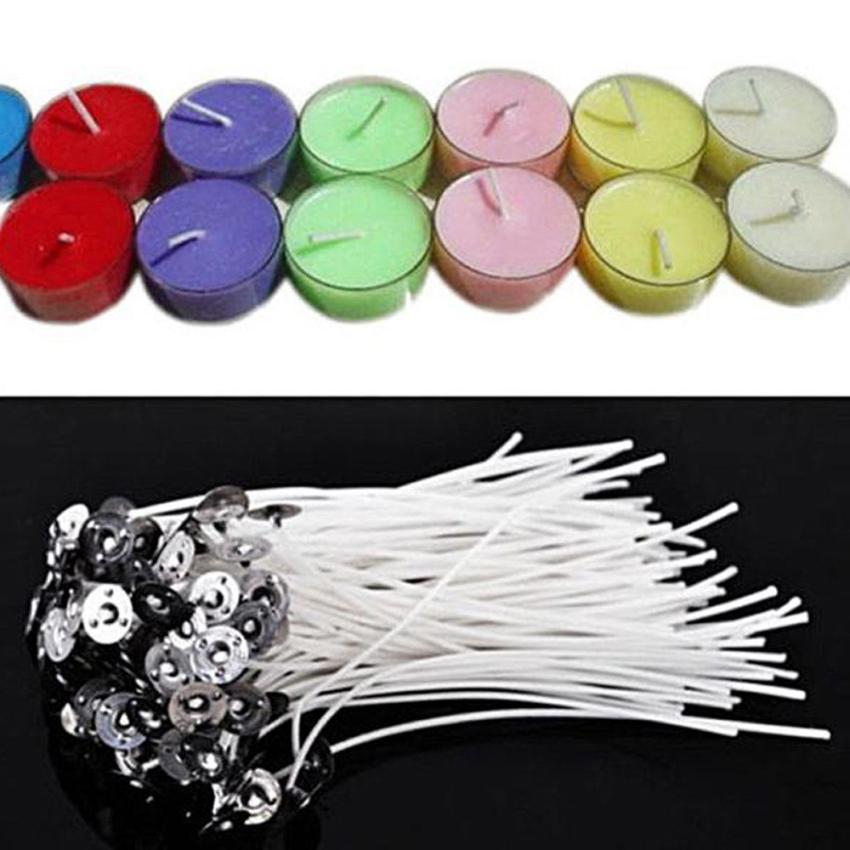Pack 100 Pre Waxed Candle Wicks for Candle Making With Sustainers 12cm Long 50p
