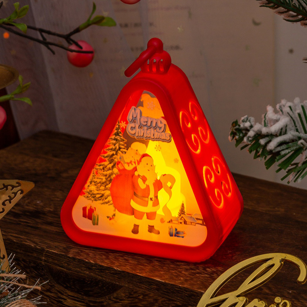 Christmas Triangle Lantern Plastic Santa Claus Snowman Tree Festival Lamp Mini Table Ornaments Home Decoration Party Scene Props: DARK GRAY