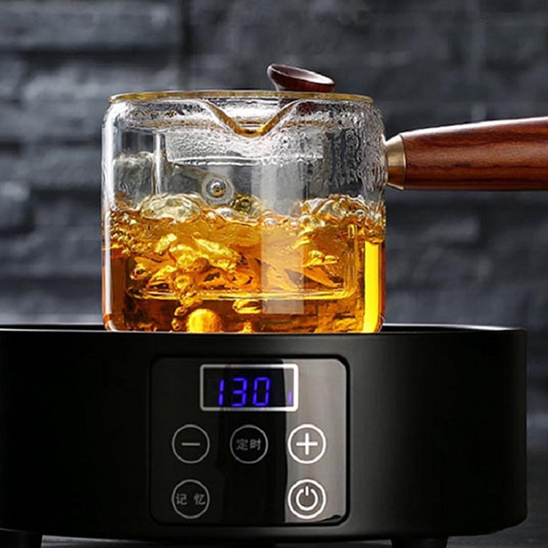 Glass Steaming Teapot Heat-Resistant Wooden Handle Tea Steamer