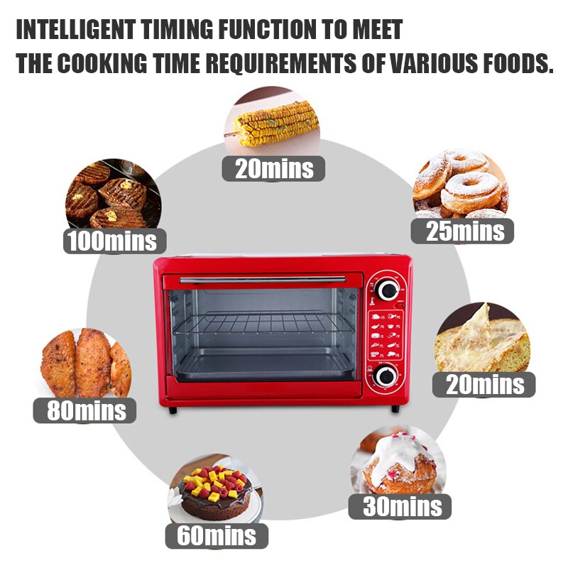 48L Mini Electric Oven Multifunctional Bread Toaster Pizza Cake Baking Grill Automatic Roasted Chicken Stove Machine
