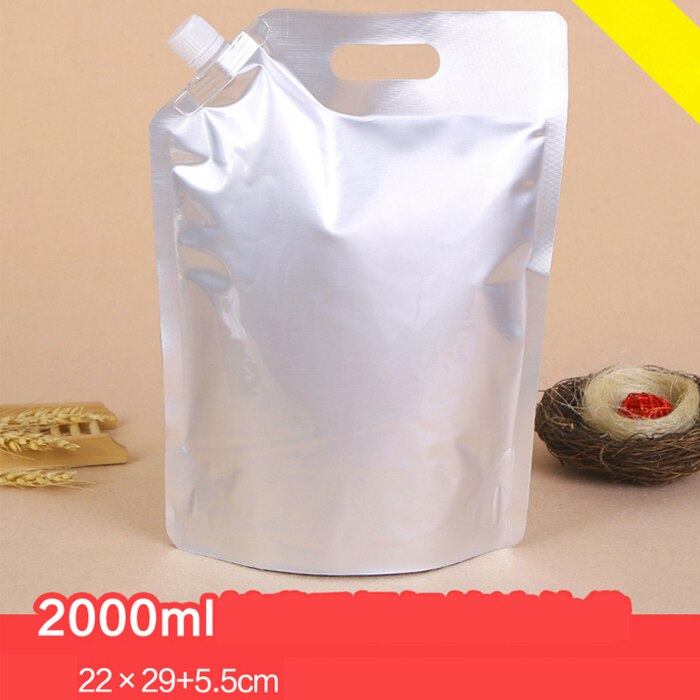 Stående pip vätskepåse återanvändbar tålig aluminiumfoliepåse öljuice dryckespåse förseglad förpackningspåse portabel 20 st/lot: 2000ml