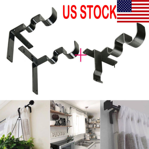 US Practical Double Center Support Curtain Rod Bracket Into Window Frame Bracket