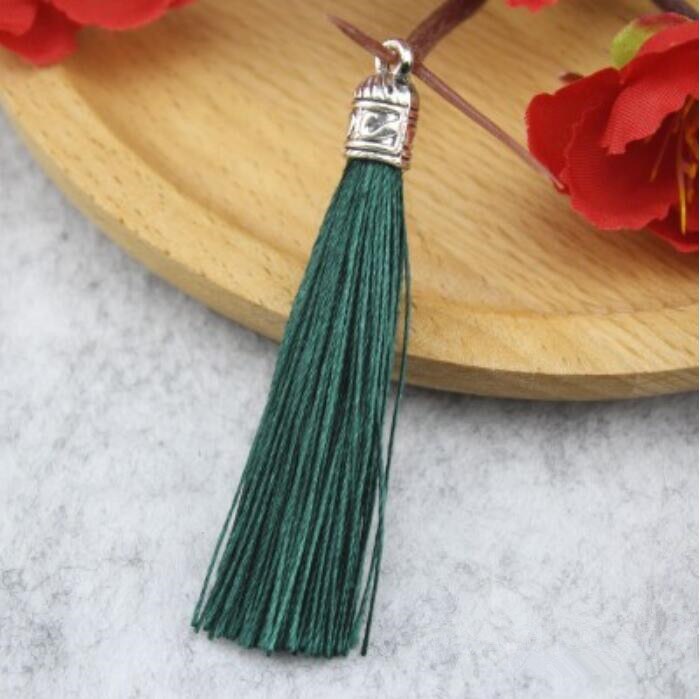 Rideau de bijoux avec pompon en argent, 10 pièces, accessoires de décoration pour vêtements, porte-clés, sac de téléphone portable, franges, garniture, sangles suspendues: Dark Green