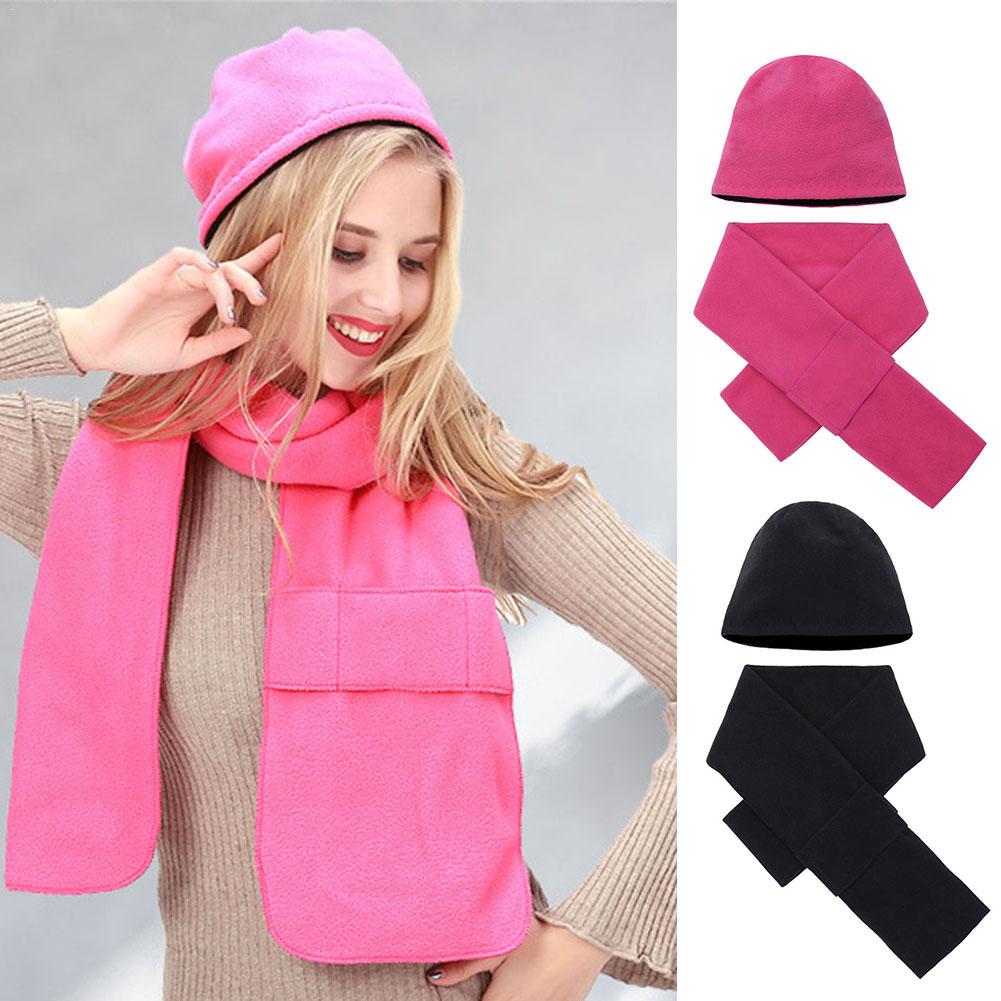 2PCS/Set Autumn Winter Fleece Hat Scarf Set for Outdoor Sports Riding Hiking Warm Thick Hat Scarf Couple Clothes Accessories 30E