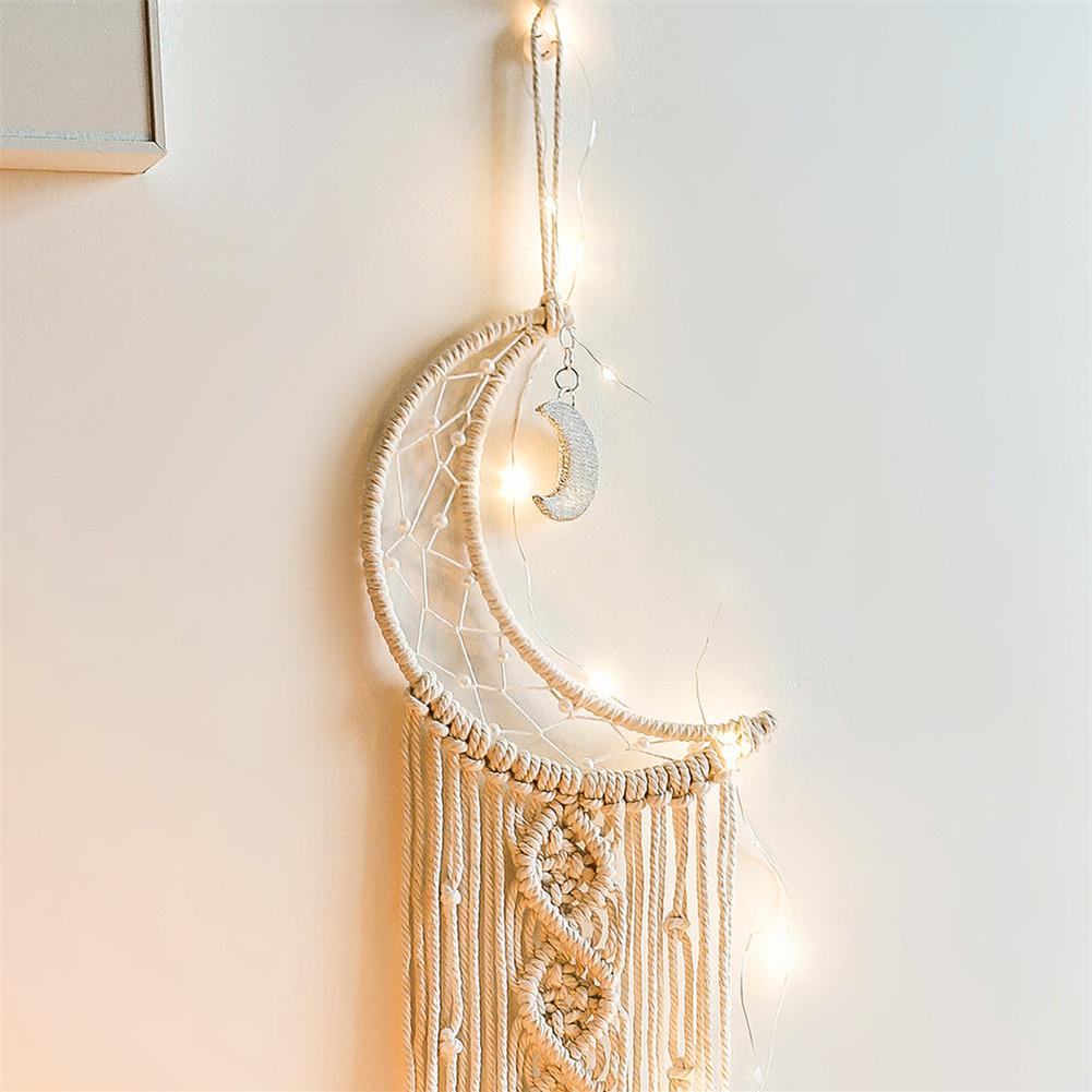 Moon dreamcatcher macrame bomull vävt bohemiskt vägghängande gobelängsmycke för flicka sovrum vardagsrumsdekoration