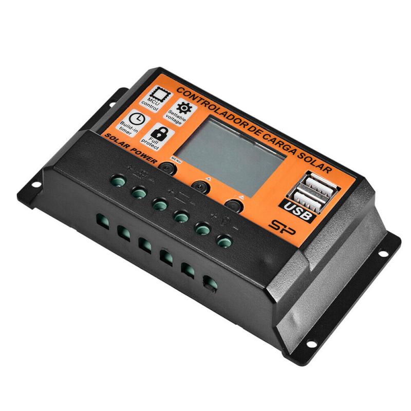 Panel Controlador de carga Solar con doble puerto USB, 10A/20A/30A/40A/50A/100A, 12V/24V MPPT/PWM, parmedidor automático ajustable