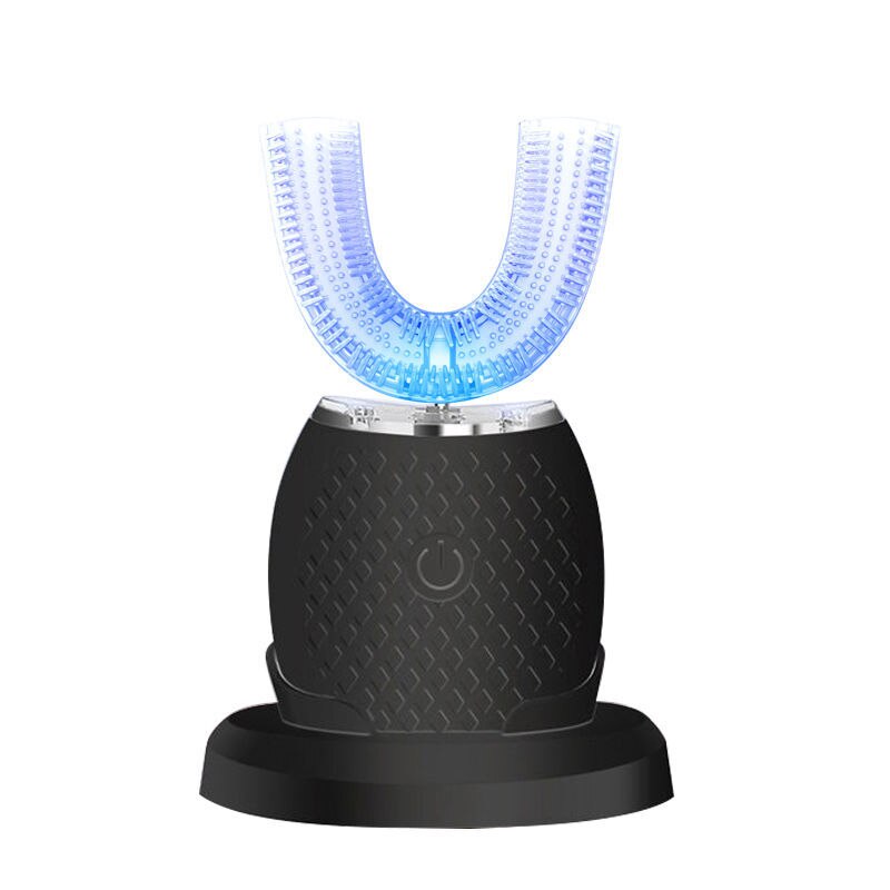 360 degrés Intelligent brosse à dents électrique U Type automatique brosse à dents sonique USB charge dent dents blanchissant la lumière bleue: Black with box