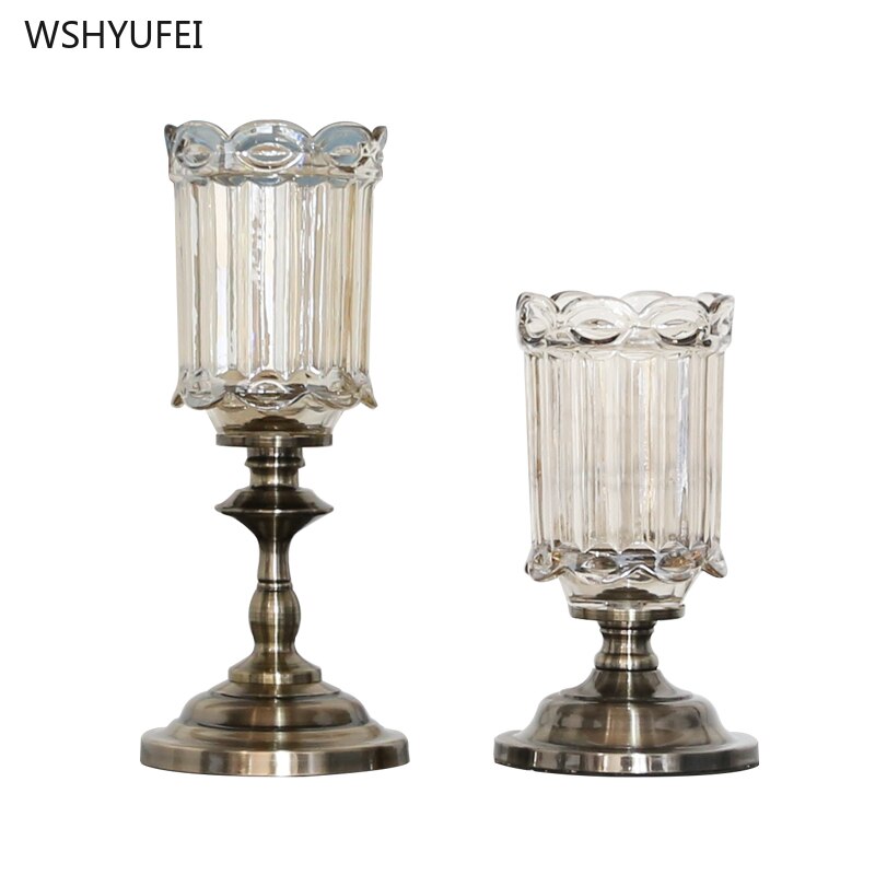 Bronse base brun krystallklar glass vase modell hjem tørr blomsterdekorasjon stuebord kunst blomsteroppsats