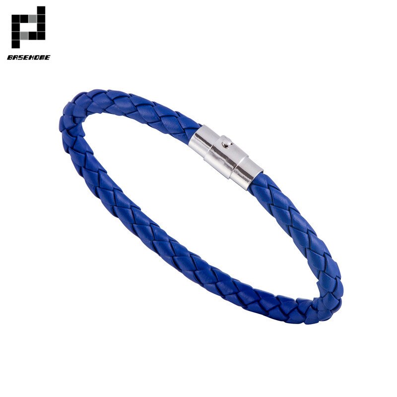 BASEHOME nowy 13 kolor plecione skórzane bransoletki mężczyźni kobiety zapięcie miedziane bransoletki męskie bransoletki prezent biżuteria: blue