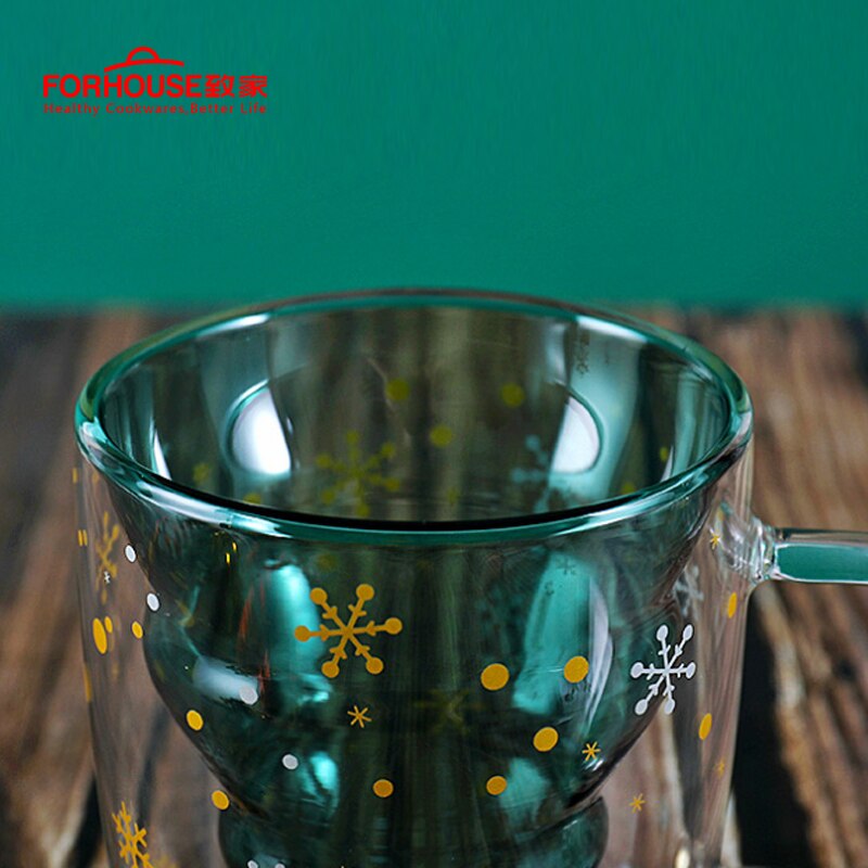 300ML Double Layered Anti Scald Glass Christmas Tree Starry Sky Coffee Mug Thermal Insulation Milk Cup