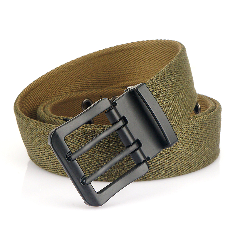 Vintage Reversible Belt For Men Double Needle Alloy Buckle Soft Tough Canvas Belt 38mm Adjustable Work Girdle Male Accessories: army green
