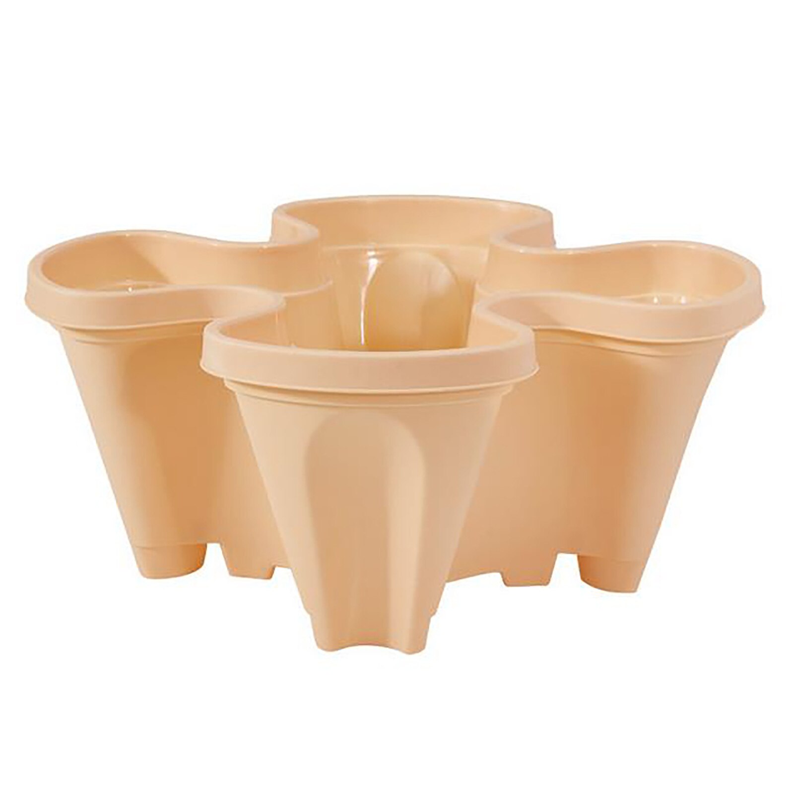 Stackable Flower Tower Strawberry Planter Multi-Layer Combination Vertical Planter Three Petal for Strawberry Herb Vegetable Pot: Khaki 