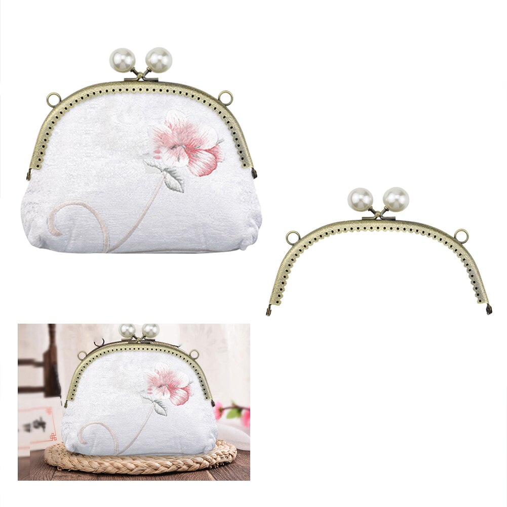 Pearl Flower Pattern Wallet Metal Handle Frame Arc Shaped DIY Clutch Purse Bag Kiss Clasp Lock Handbag Hardware Accessories