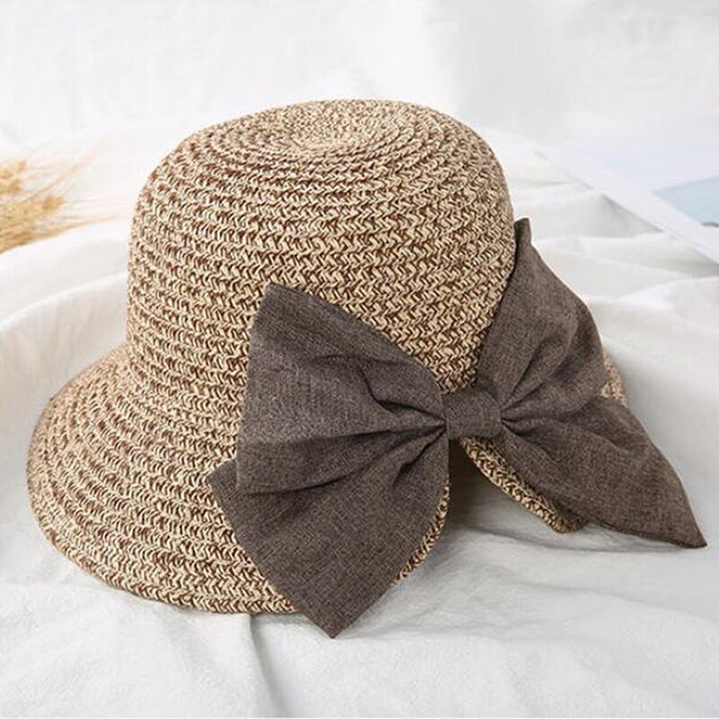Children's Sun Hat Big Bow Wide Brim Floppy Summer Hats For Kids Beach Panama Straw Bucket Hat Sun Protection Visor Femme Cap