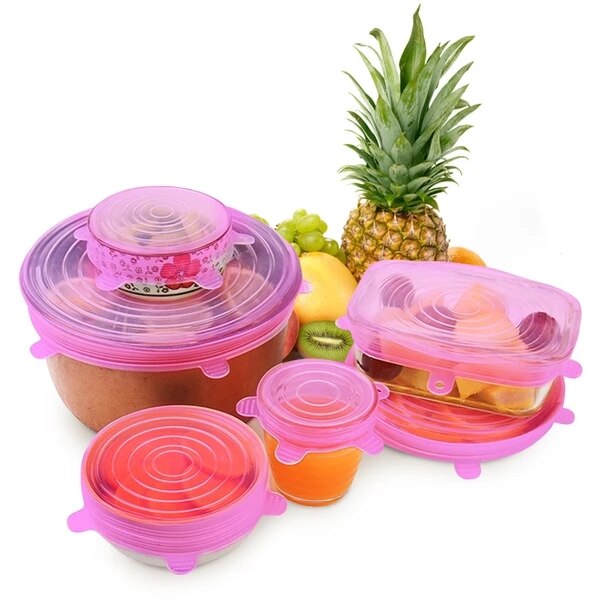 6 Pcs/Set Zero-Waste Reusable Food And Container Lids LC001: Pink