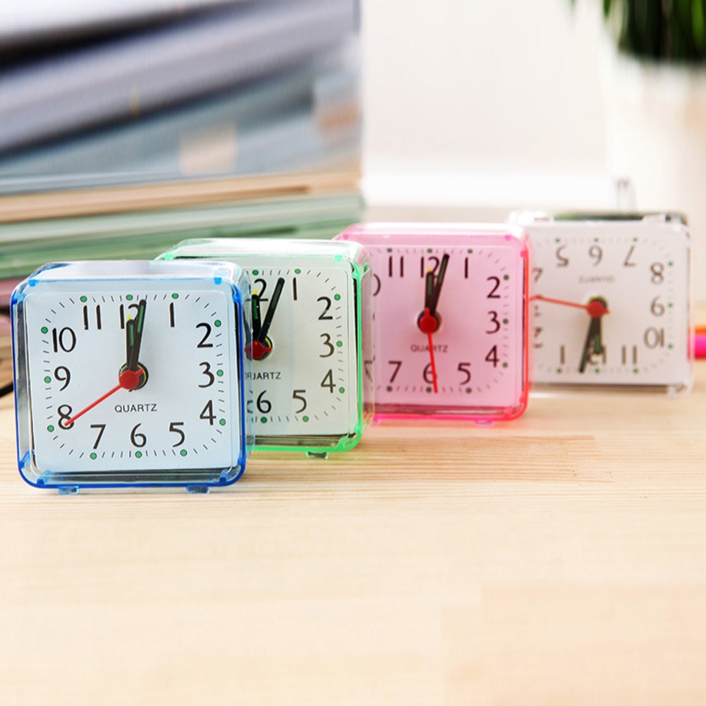 Square Bed Quartz Travel/Mini Alarm Clock Snooze/Light Analogue Face