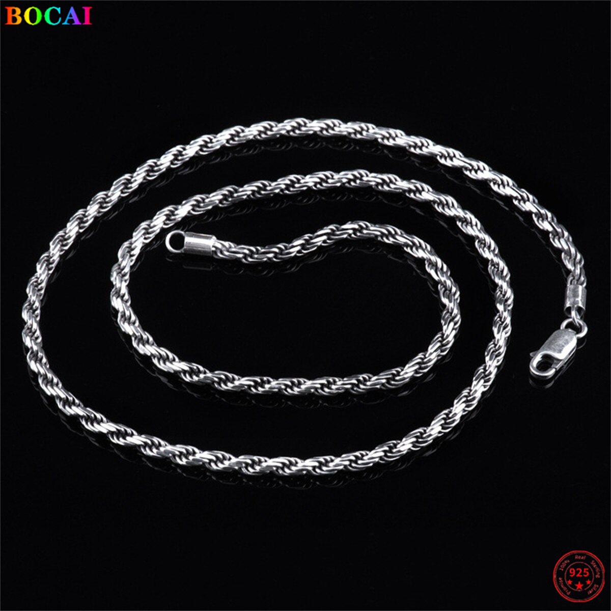 Bocai S925 Sterling Zilveren Bedel Ketting Populaire Henneptouw Weaven-Keten Pure Argentum Hals Ketting Sieraden Voor Mannen en Vrouwen