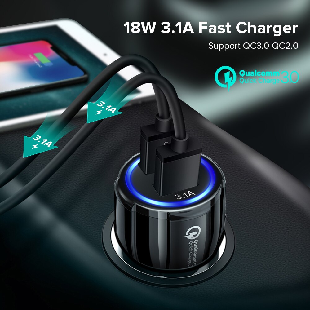 Bil usb lader hurtiglading 3.0 2.0 mobiltelefon lader 2 port usb rask bil lader for iphone samsung nettbrett billader