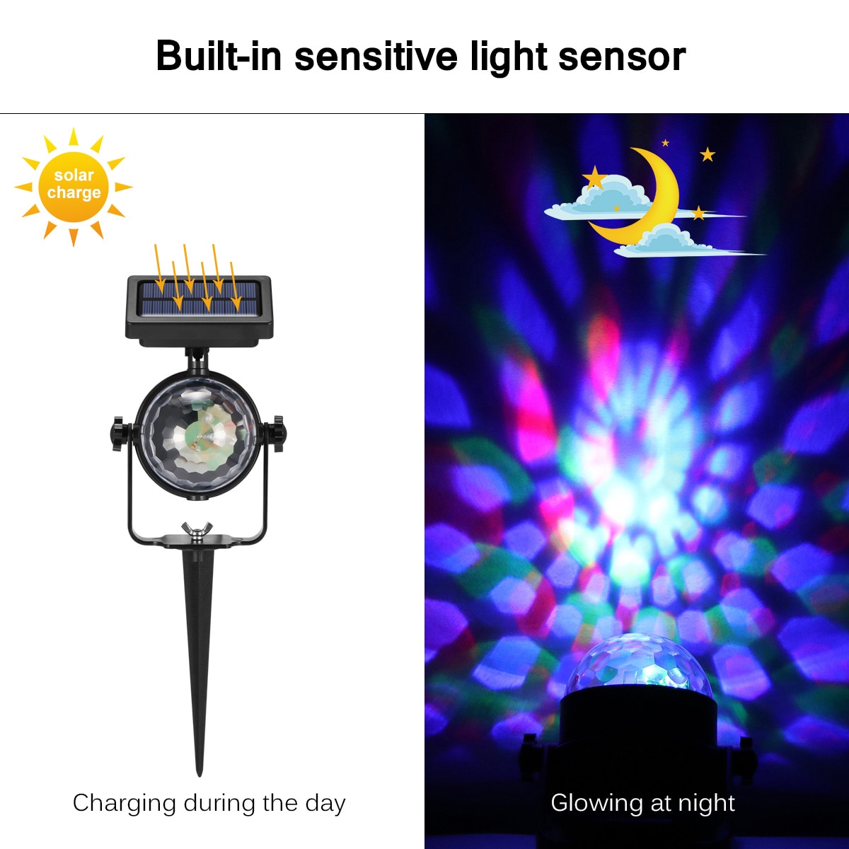 Solenergi lampa ledde projektor ljus färgglada roterande sol ljus utomhus trädgård gräsmatta lampa hem gårdsplan dekor
