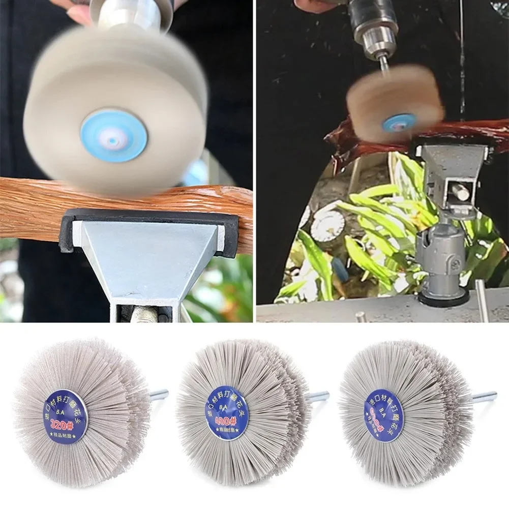 1 pezzo 80 # -600 # Spazzola abrasiva in nylon Spazzola per lucidare mobili per la lavorazione del legno Gambo da 6 mm Diametro 80 mm Smerigliatrice per testa Utensile abrasivo