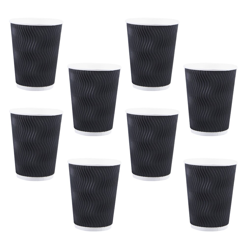 50pcs Disposable Coffee Cups Insulation Takeaway Threaded Paper Cup 8oz Black: without lid