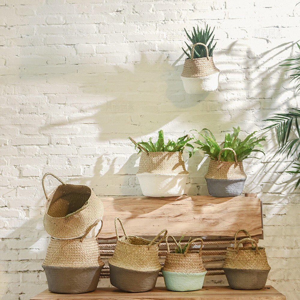 Handmade Seagrass Wicker Basket Plant Fiber Fabric Baskets Woven Basket Folding Basket Storage For Potted Plants Baskets #4