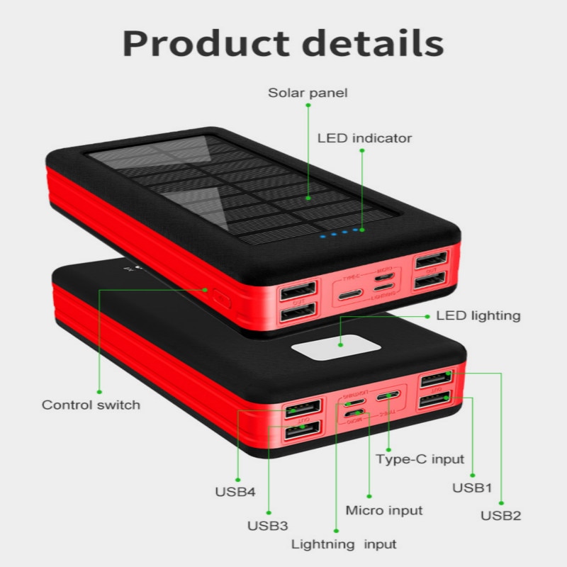Solar Power Bank 99000mAh Large Capacity Portable Charger For Samsung Xiaomi Iphone LED PowerBank 4USB Outdoor Fast Charging