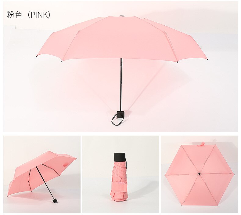 180g små sammenklappelige paraplyer kvinder mænd mini lomme parasol piger anti-uv vandtætte transportable rejse paraplyer: Lyserød