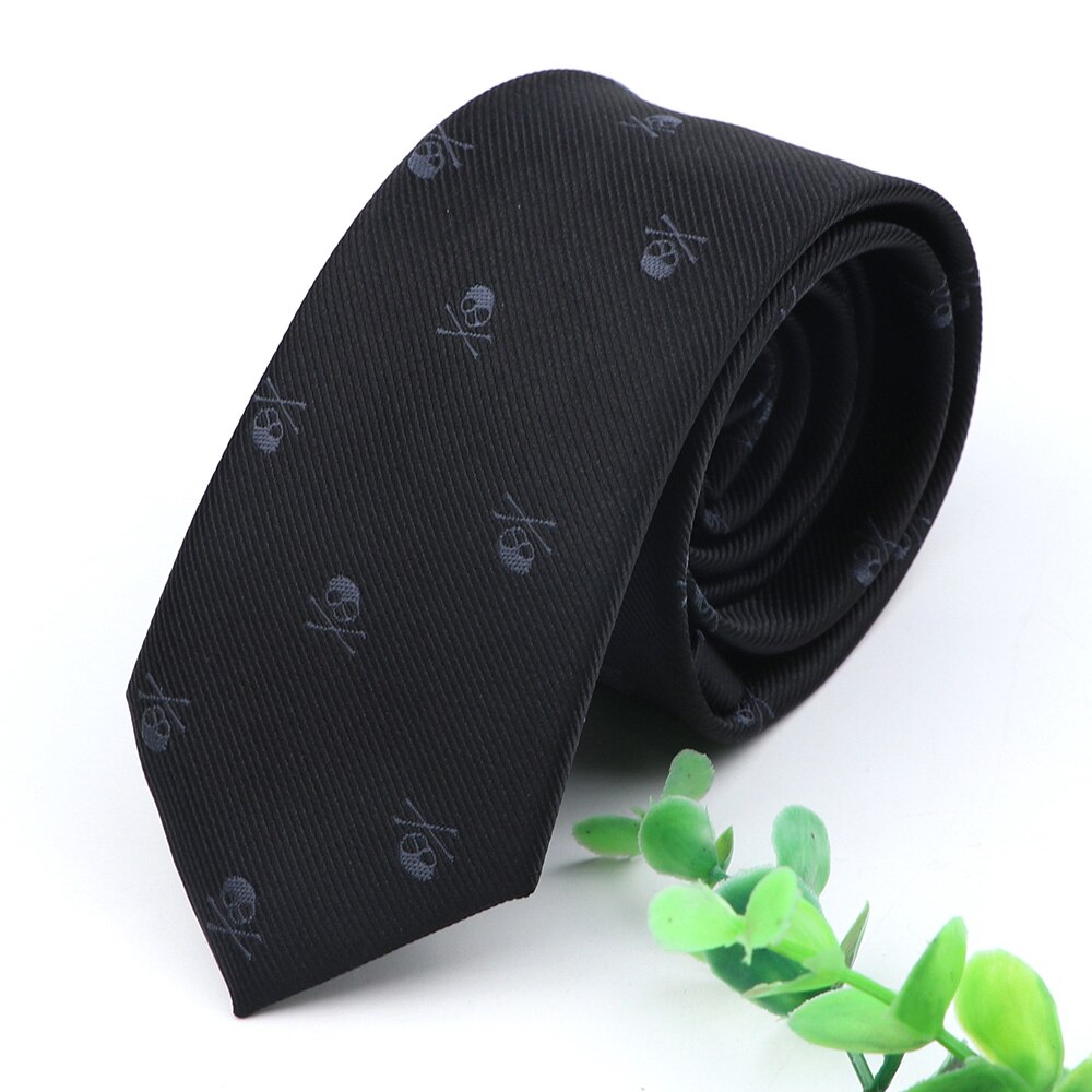 Skull Ties For Men Casual Slim Classic Polyester Neckties Man Tie for Wedding Halloween Party Male tie Neckwear: Tie 6cm-6