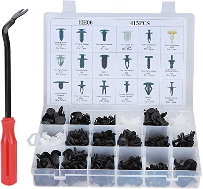 415 Pcs Car Retainer Clips &amp; Plastic Fasteners Kit - 18 Most Popular Sizes Auto Push Pin Rivets Set -Door Trim Panel Clips: C