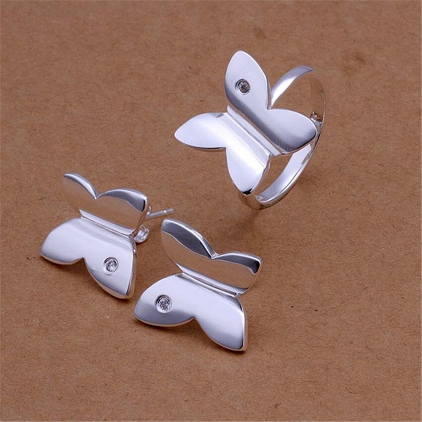 Feine 925 Sterling Silber kristall schmetterling ohrringe ringe Schmuck-setzt für frauen glücklich Partei hochzeit Weihnachten