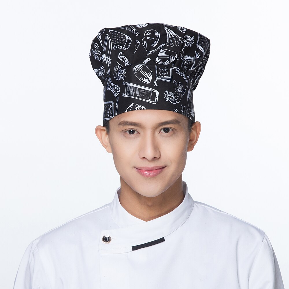 7 farger chili gafler print servitør hatter restaurant kokk matlaging kjøkken arbeidsklær sopp caps kokke uniform: 5